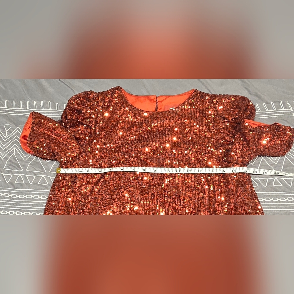 Anthropologie Burnt Orange Sequin Blouse With Puff Sleeves Size 2 - Picture 4 of 8